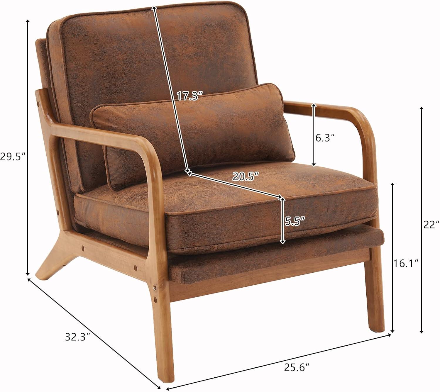 Tcbosik Accent Upholstered Chair with Backrest and Armrest, Wooden Reading Armchair with Pillow for Living Room Studio Office Couch, Teal
