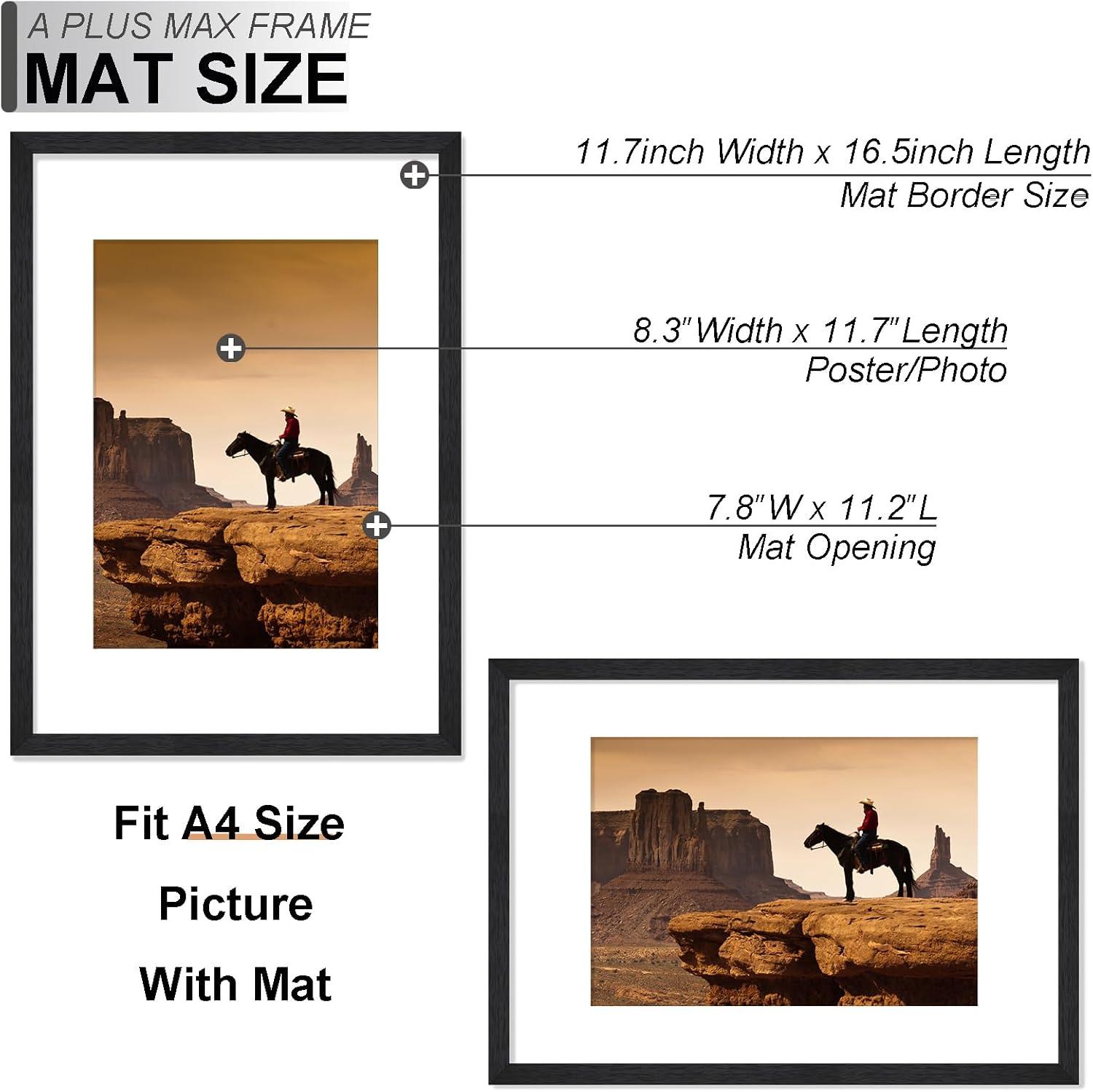 A PLUS MAX 20x24 Picture Frame with mat for 16x20 Picture with Polished Plexiglass Horizontal and Vertical Formats with Included Hanging Hardware-Black