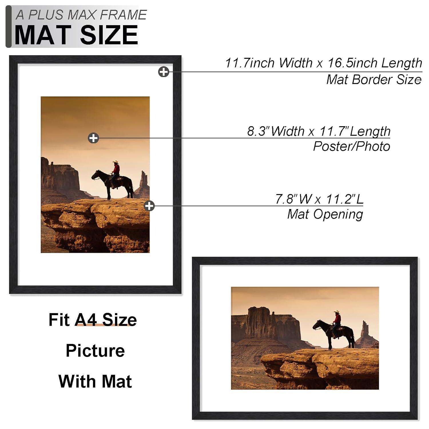 A PLUS MAX 20x24 Picture Frame with mat for 16x20 Picture with Polished Plexiglass Horizontal and Vertical Formats with Included Hanging Hardware-Black