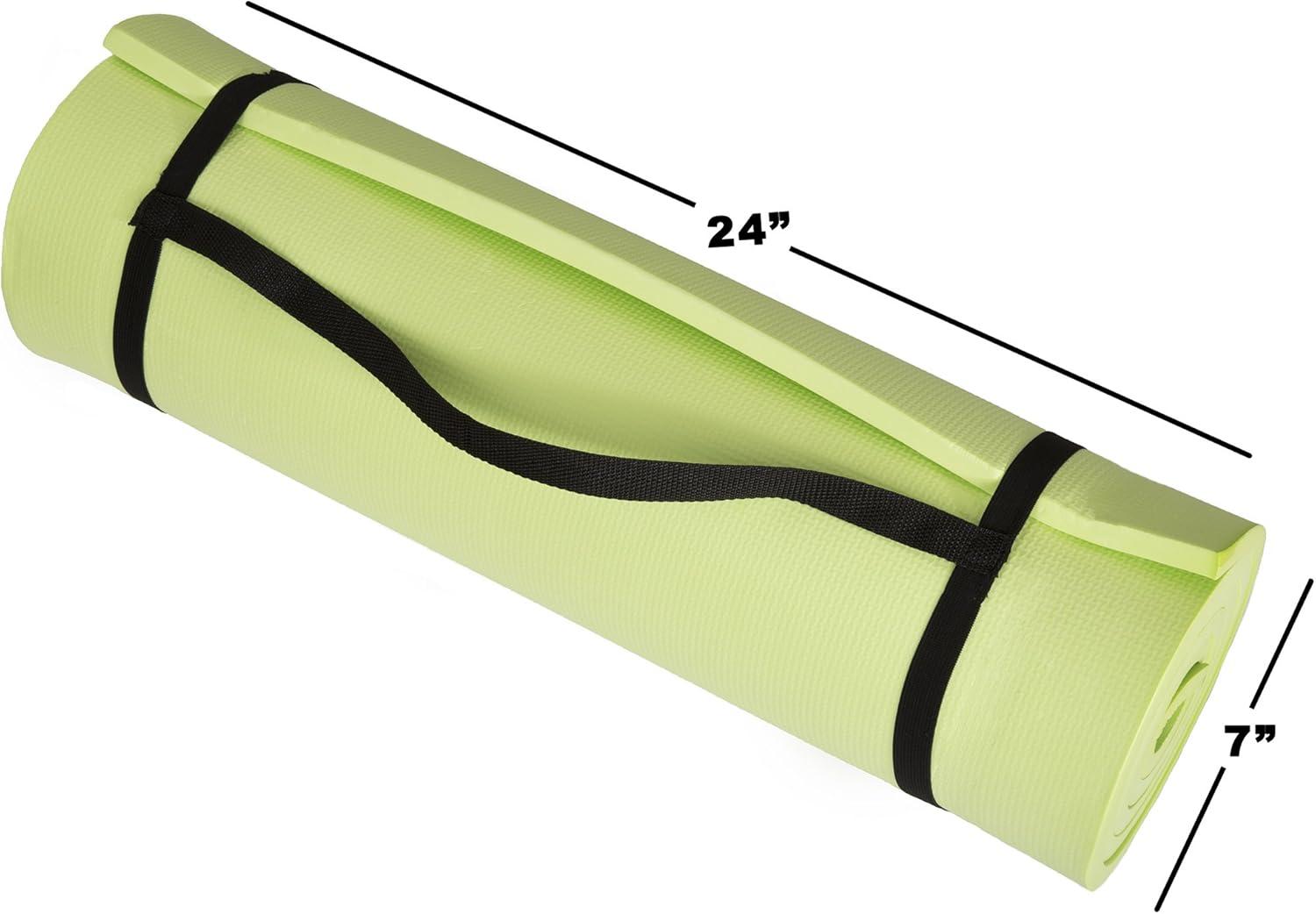 Thick Yoga Mat - Double Sided 1/2-Inch Workout Mat - 72x24-Inch Exercise Mat for Home Gym Fitness or Pilates with Carrying Strap by Wakeman (Green)