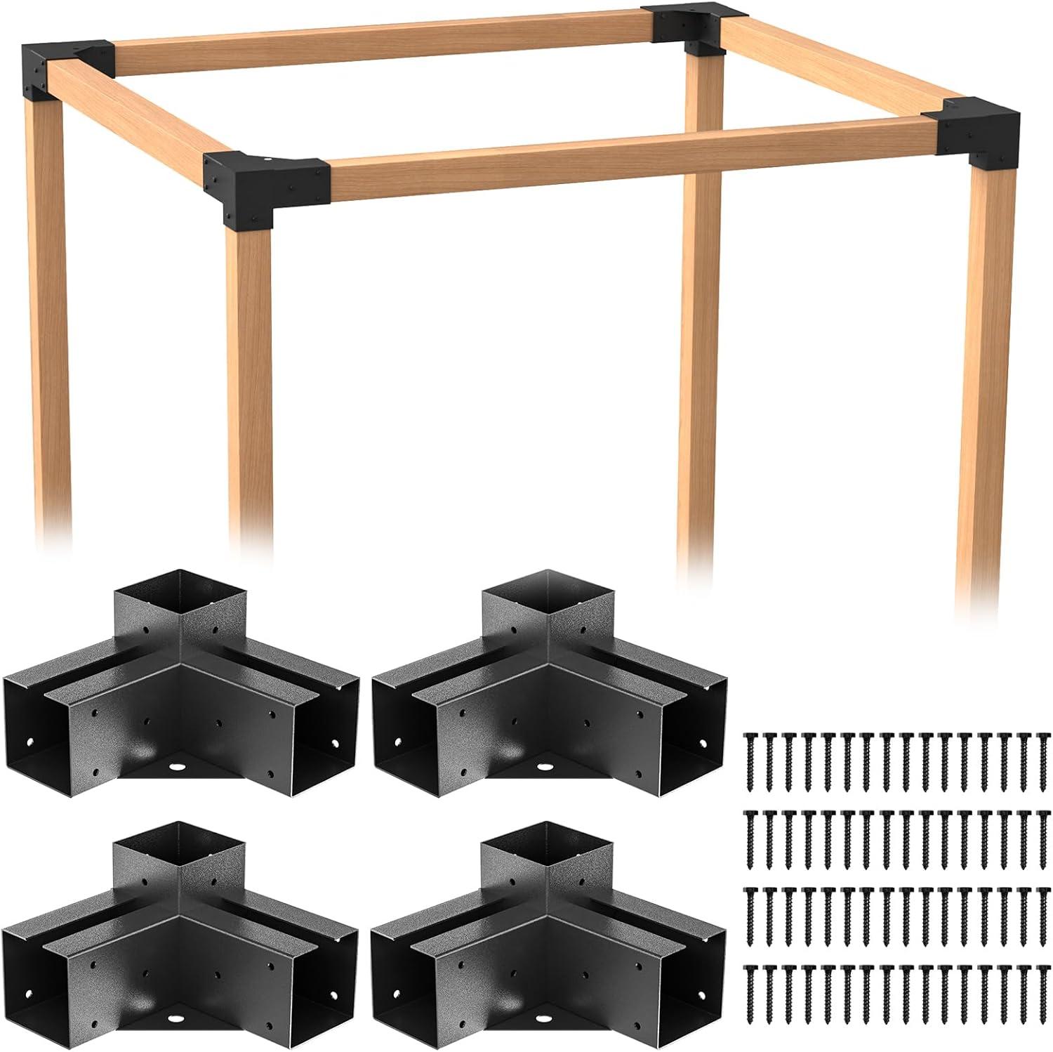 Heavy Duty Black Steel Pergola Bracket Kit for 4x4 Lumber