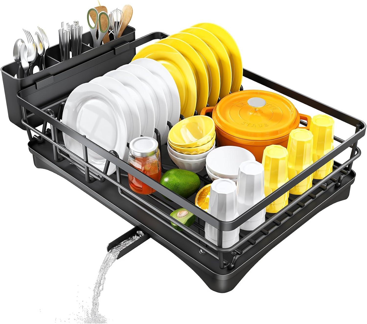 BEACHWATER POOL & SPA, LLC Dish Drying Rack For Kitchen Counter - Large Dish Rack With Drainboard, Rustproof Dish Drainer With Utensil Holder For Sink