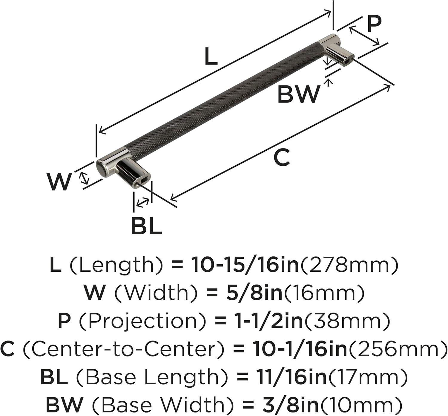 Amerock Esquire 10-1/16 inch (256mm) Center-to-Center Polished Nickel/Gunmetal Cabinet Pull