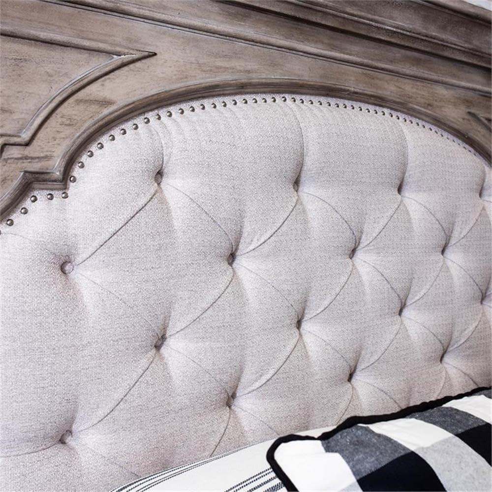 Bowery Hill Queen Size Panel Bed in Upholstered in Gray - Easy Assembly