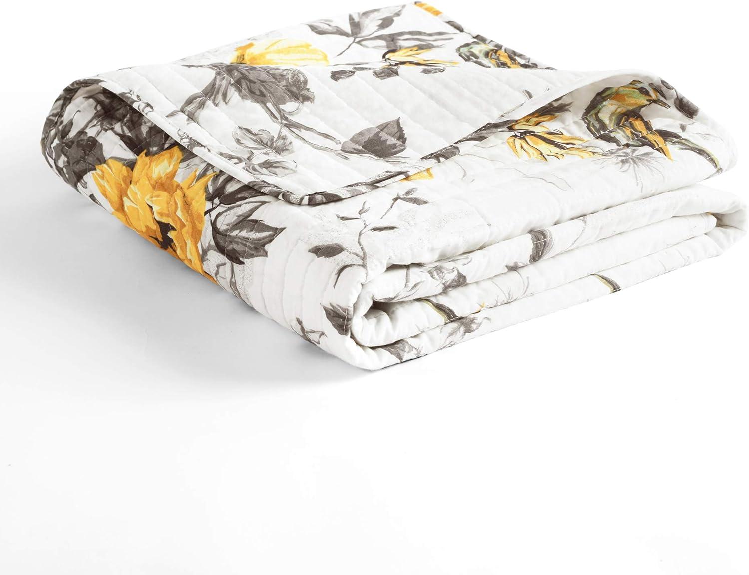 Lush Decor Penrose Floral Cotton Reversible Throw, 60x50, Yellow/Gray, Single