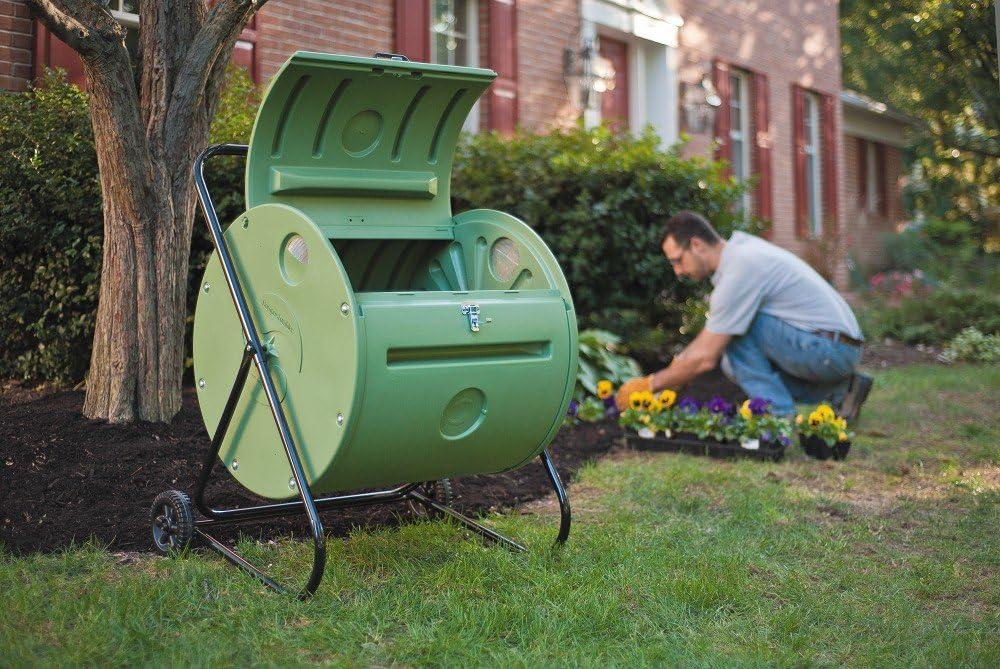 Mantis Back Porch ComposTumbler 37 gal Black Metal Freestanding Composting Bin with Air Vents