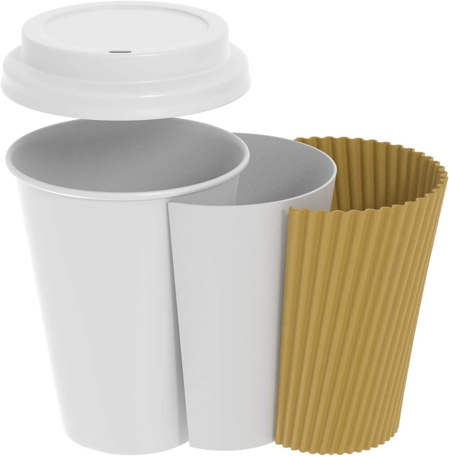 12 oz Beige Ripple Paper Hot Cups with Lids, 100 Count