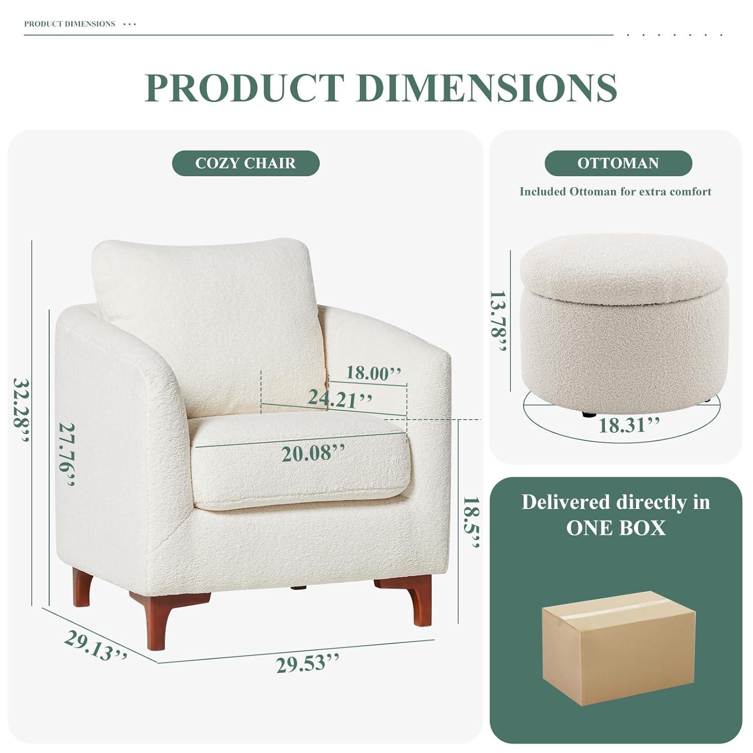 Fluffy Accent Reading Chair with Ottoman      Cream