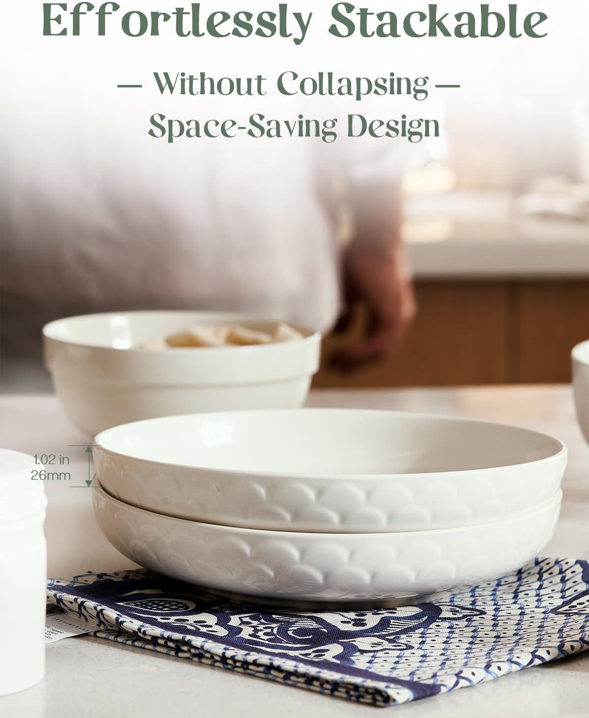 Pasta Bowls, 54 Oz Large Salad Serving Bowls, 10'' Plates Bowls Set Of 4, White Ceramic Soup Bowls For Kitchen Meal Prep, Shallow Dishes Dinner Bowl Microwave Dishwasher Safe