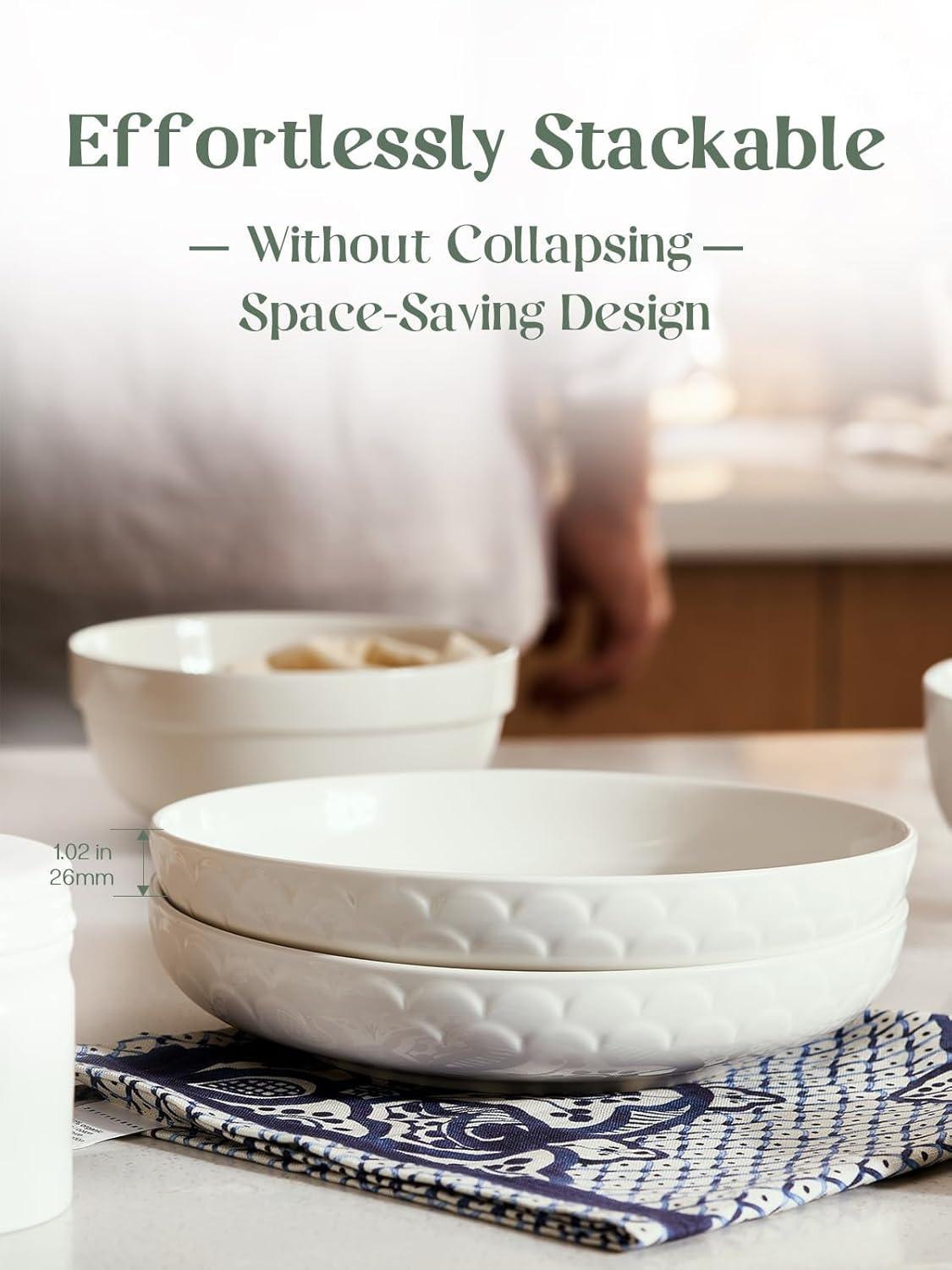 Pasta Bowls, 54 Oz Large Salad Serving Bowls, 10'' Plates Bowls Set Of 4, White Ceramic Soup Bowls For Kitchen Meal Prep, Shallow Dishes Dinner Bowl Microwave Dishwasher Safe