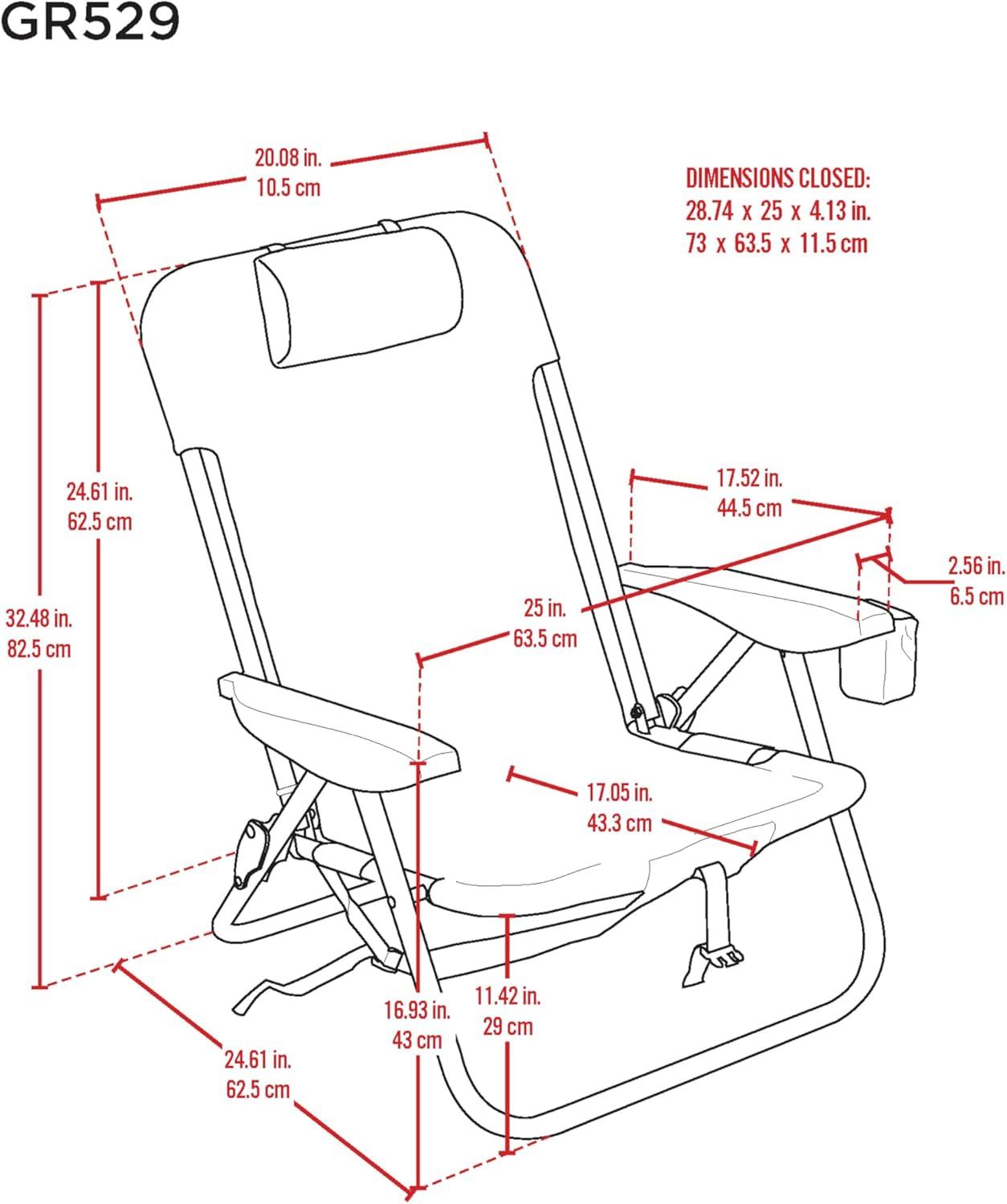 Slate and Gray 4-Position Folding Camping Chair with Arms