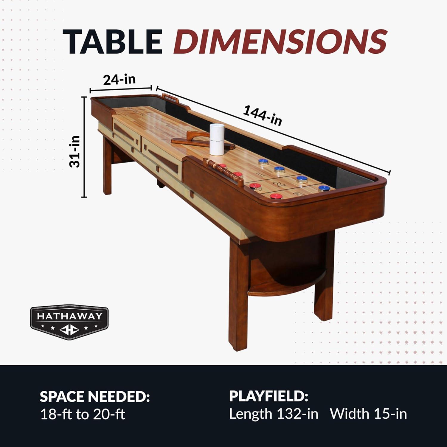 Hathaway Merlot Shuffleboard Table for Family Arcade Game Room - With Lacquer Coated Playfield, Built-In Scorer & Cabinet, Climate Adjusters, Leg Levelers, 8 Pucks, Brush & Wax - Walnut Finish