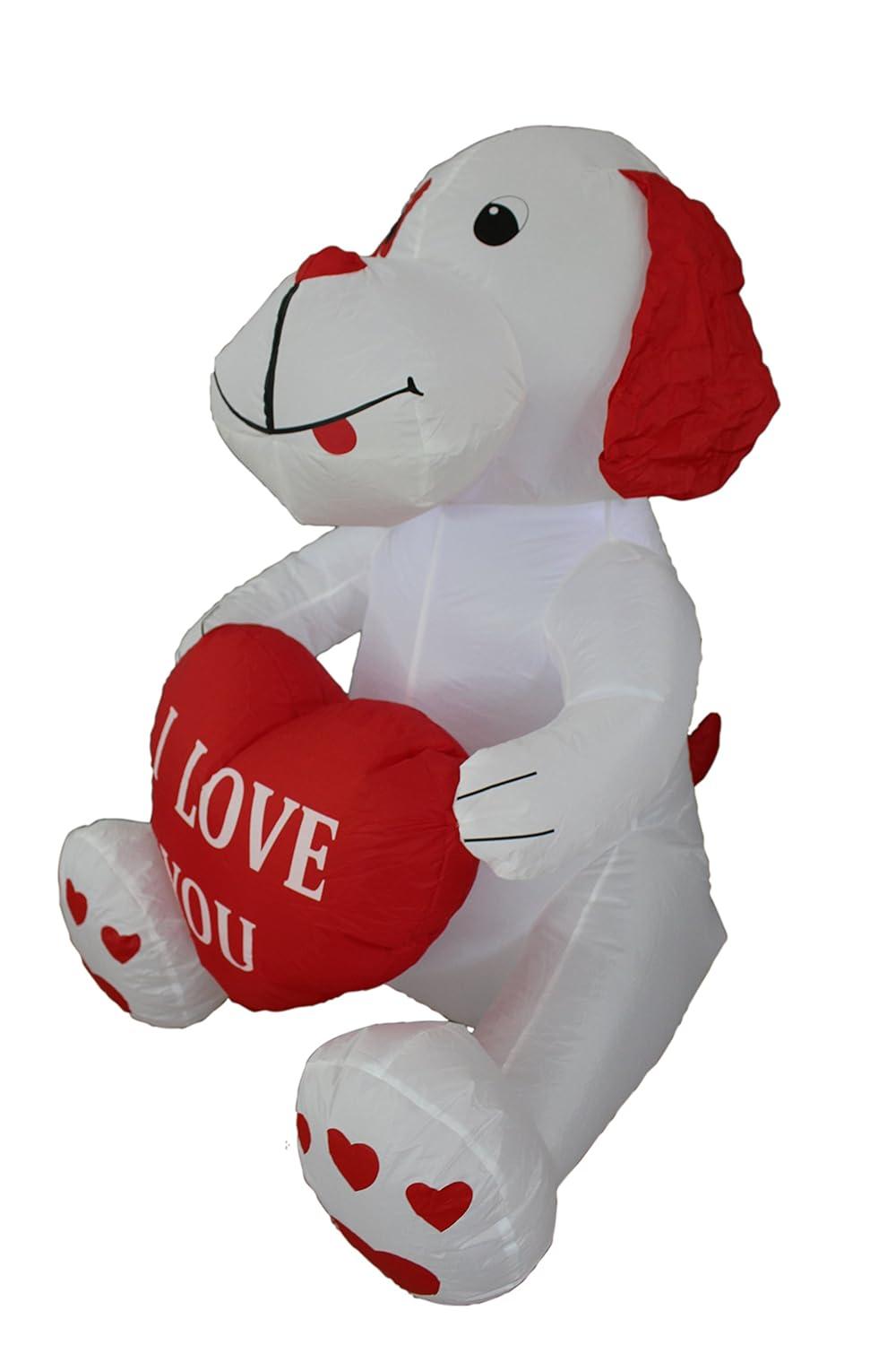 The Holiday Aisle® 4 Foot Tall Lighted Happy Valentine's Inflatable Cute White Puppy Doggy with I Love You Heart Indoor / Outdoor Blow Up Yard Decoration