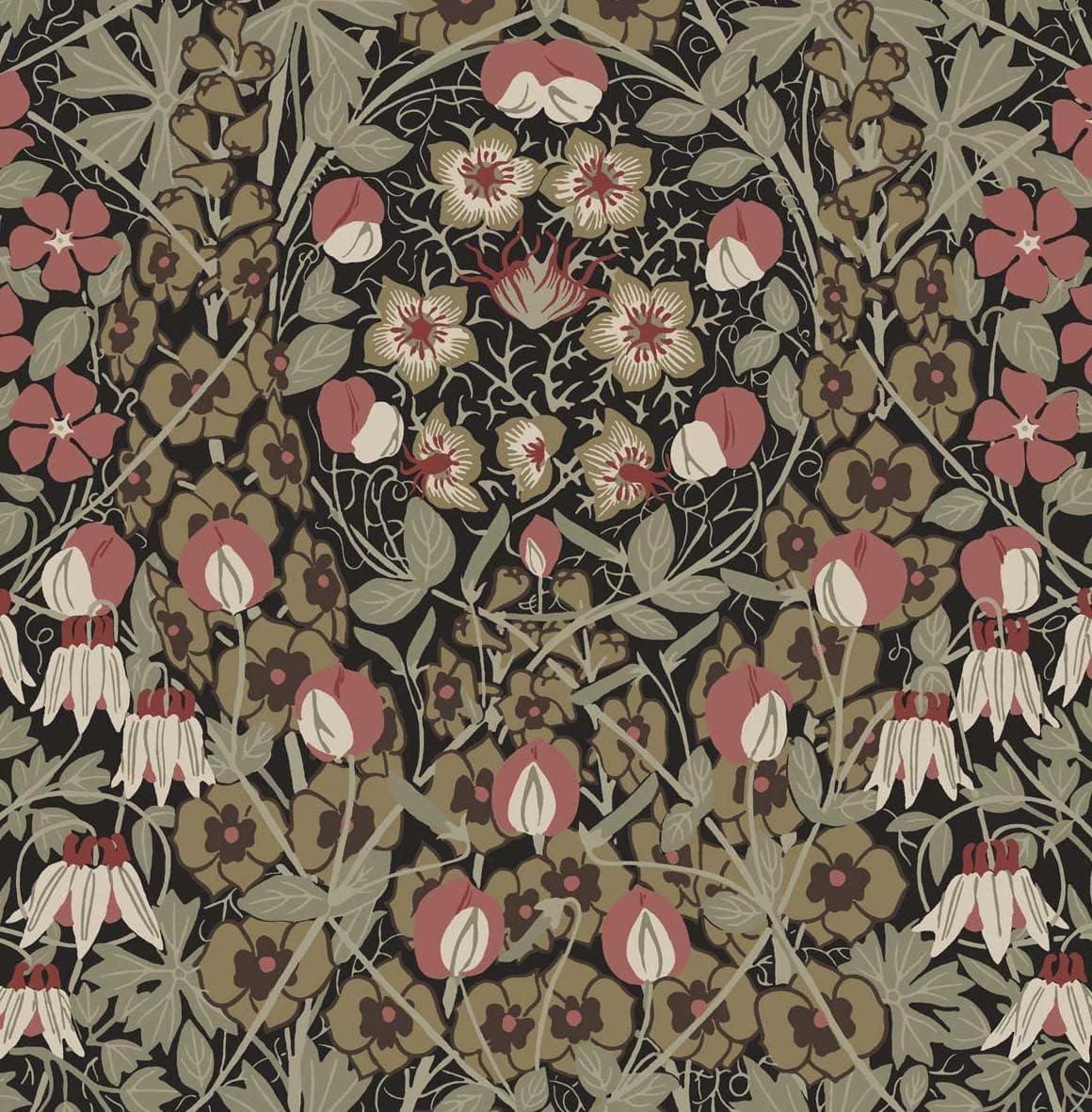 Ebony and Red Clay Floral Peel and Stick Wallpaper