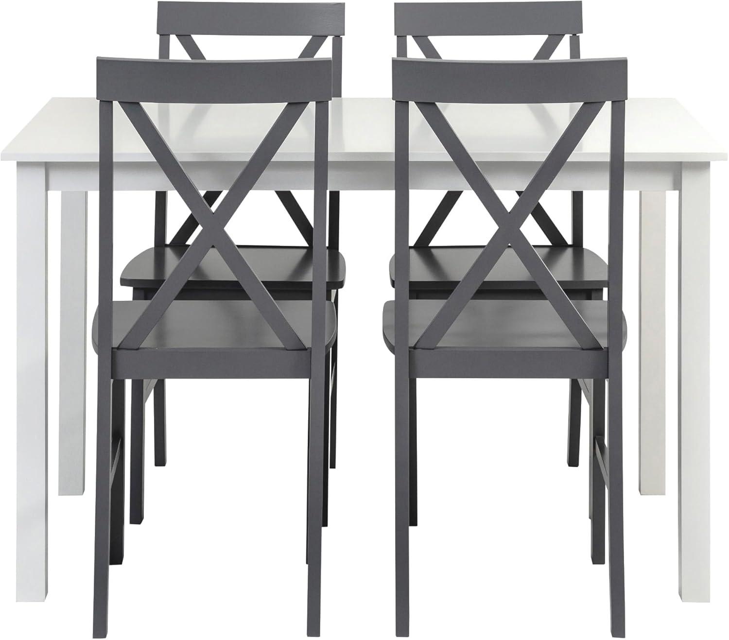 Gray and White Rubberwood Farmhouse Dining Set with 4 Chairs