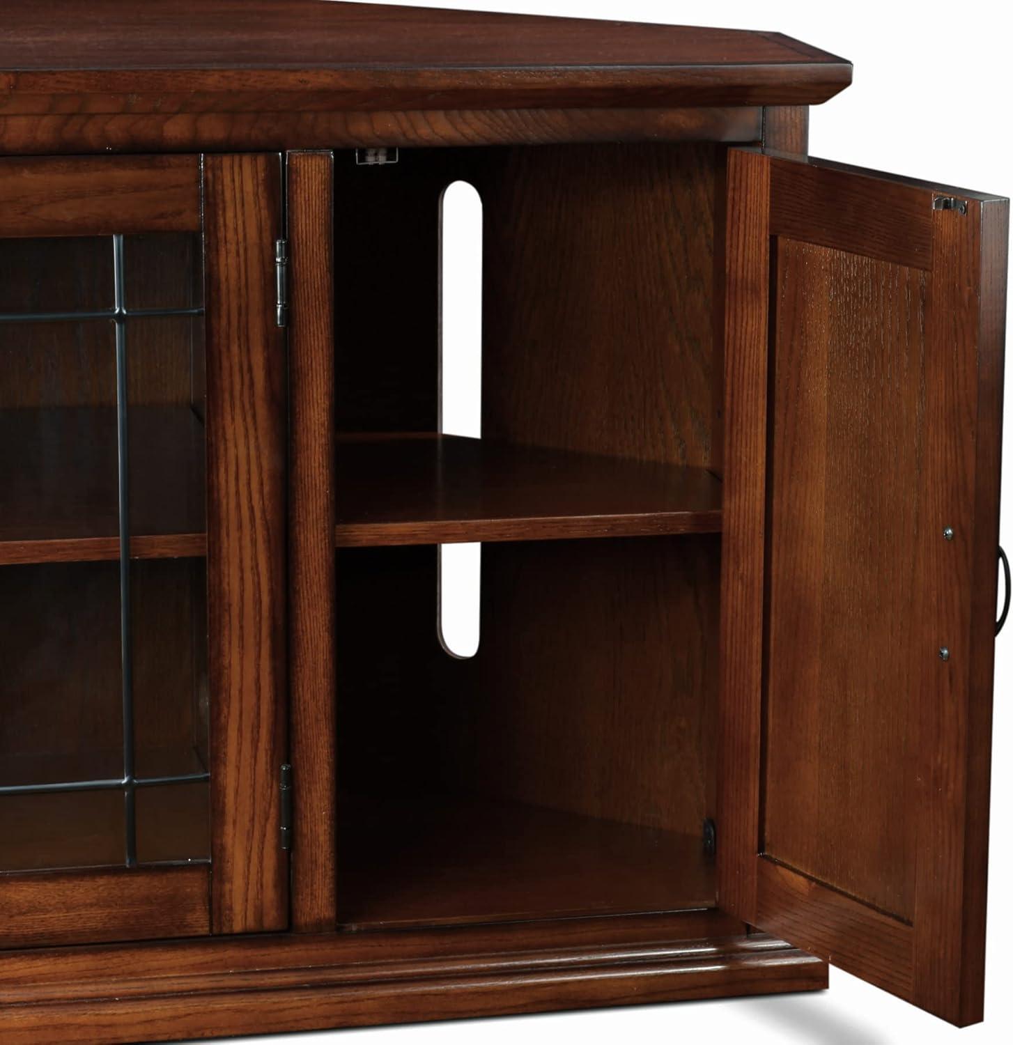 Leick Home 80386 Leaded Glass Corner TV Stand with Enclosed Storage For 60" TV's, Burnished Oak