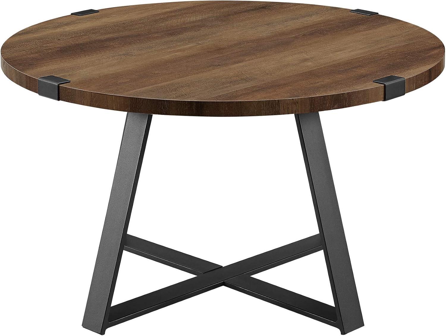 Walker Edison 30" Metal Round Coffee Table in Reclaimed Barnwood and Black