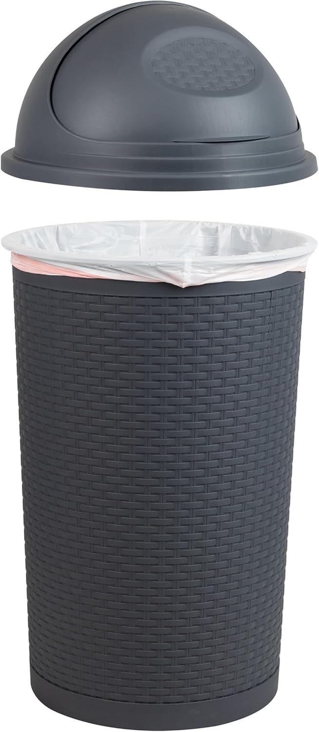 Mind Reader Roll-Top Kitchen Garbage Can with Lid, Wicker Design, Plastic, 16 x 31.5, Gray