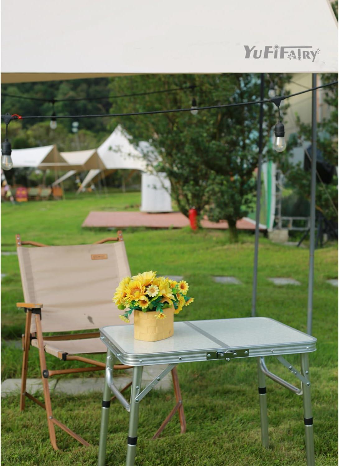 Small Folding Table with Mesh Layer, 3 Adjustable Heights Aluminum Lightweight Portable Folding Table with Extension Legs, Camping Table for RV, Picnic and Indoor