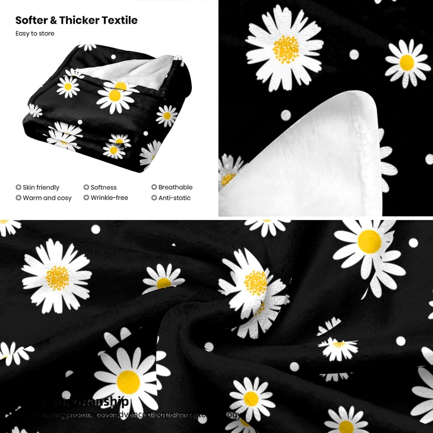 Daisy Blanket Floral Daisies Fuzzy Flannel Throw Blankets Flowers Plush Decor Cozy Bedding for Bed Couch Living Room Kids Girls Women Adults Gifts 50"X40"