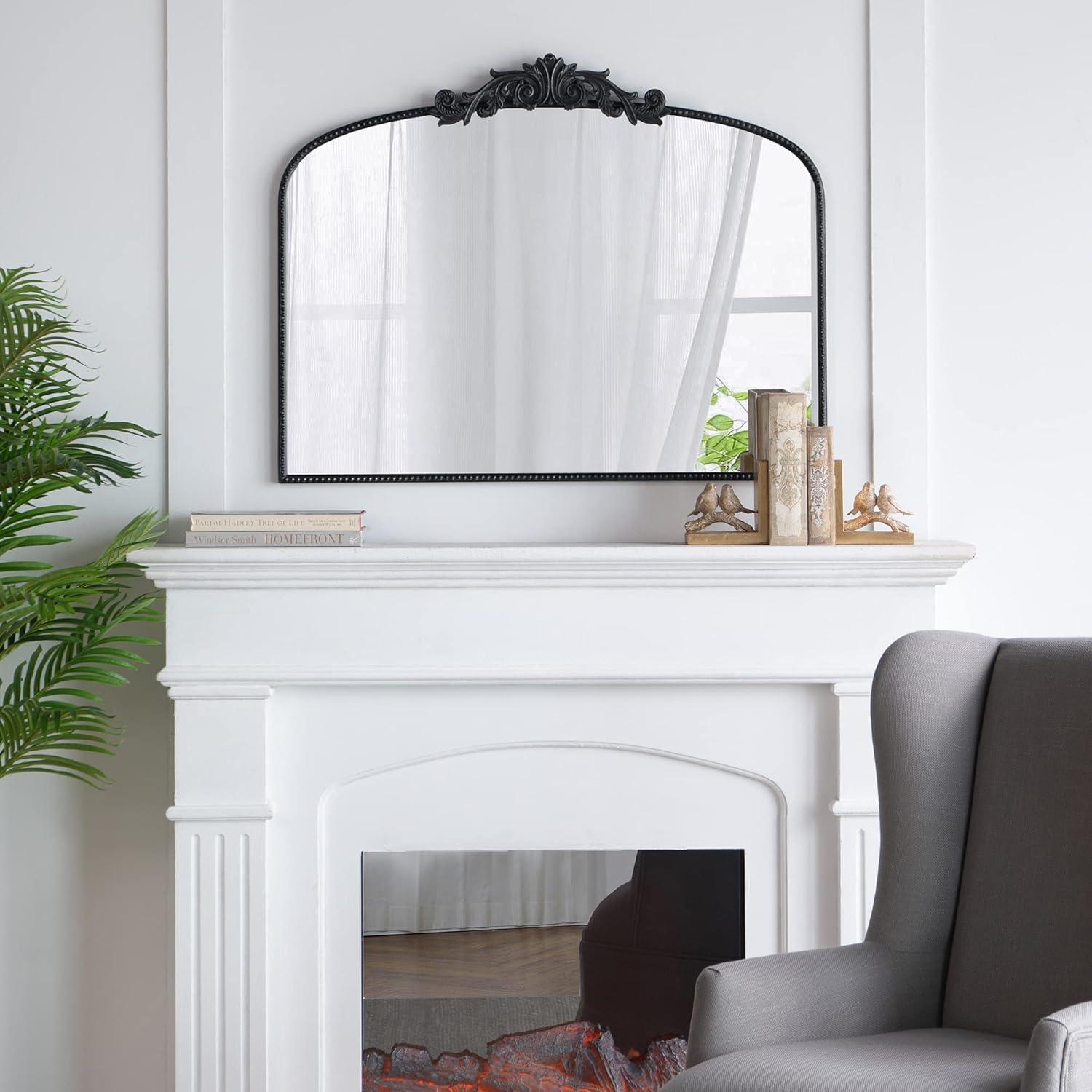 A&B Home Arched Vertical Mirror-Wall Mirror with Black Metal Frame,40"x31" Large Arch Mirror for Bathroom Bedroom Living Room