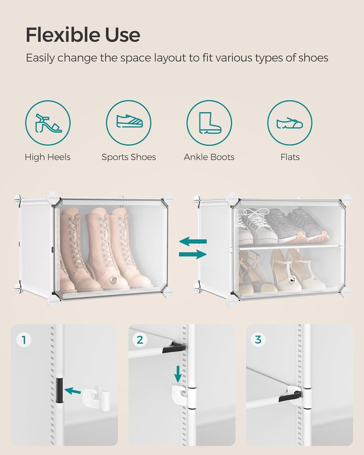 White 4-Cube Plastic Shoe Organizer with Metal Frame