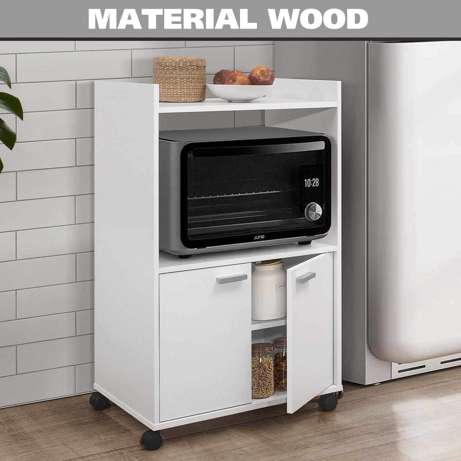 Kings Brand Furniture  Ayla 2-Door Kitchen Microwave Cart with Shelfs for Storage, White