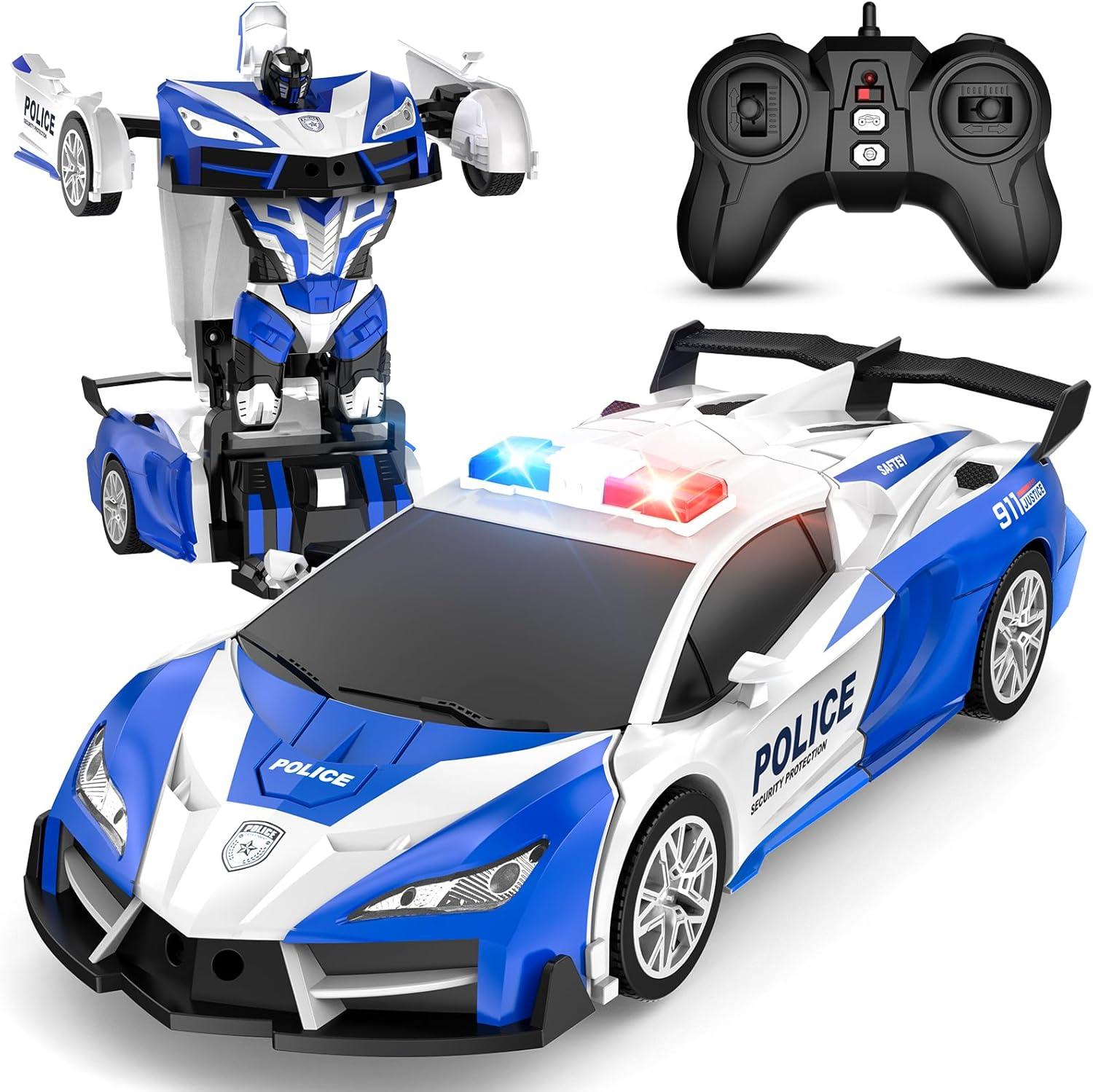 Remote Control Car for Kids , One Button Transformation to Robot with Flashing Light 2.4 Ghz Transforming Robot Car 1:18 Scale Transform RC Cars Toy Boys Girls Birthday Gift with 360 Degree Rotation