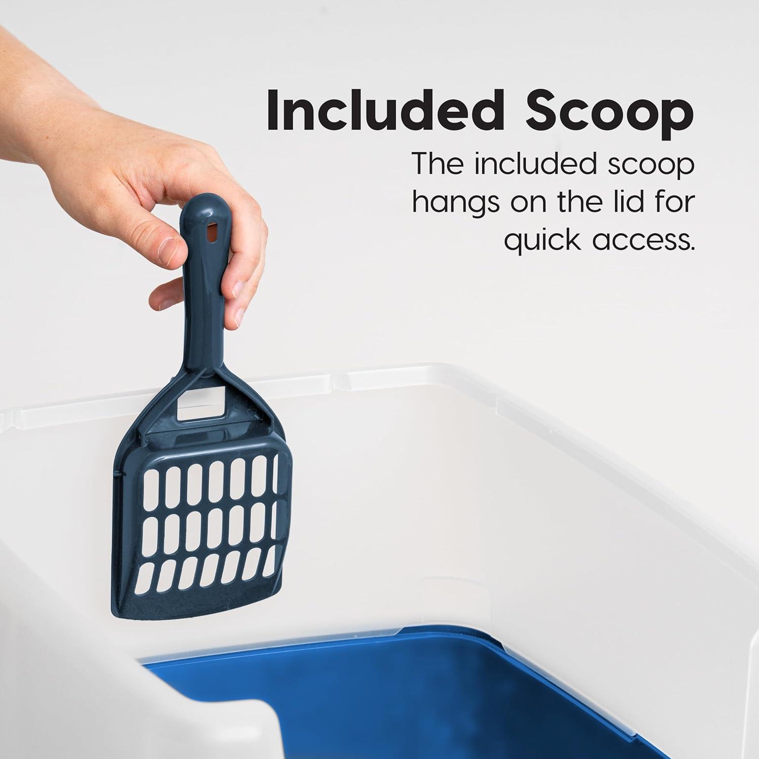 IRIS USA IRIS USA Open Top Cat Litter Tray with Scoop and Scatter Shield, Cat Litter Pan, Blue