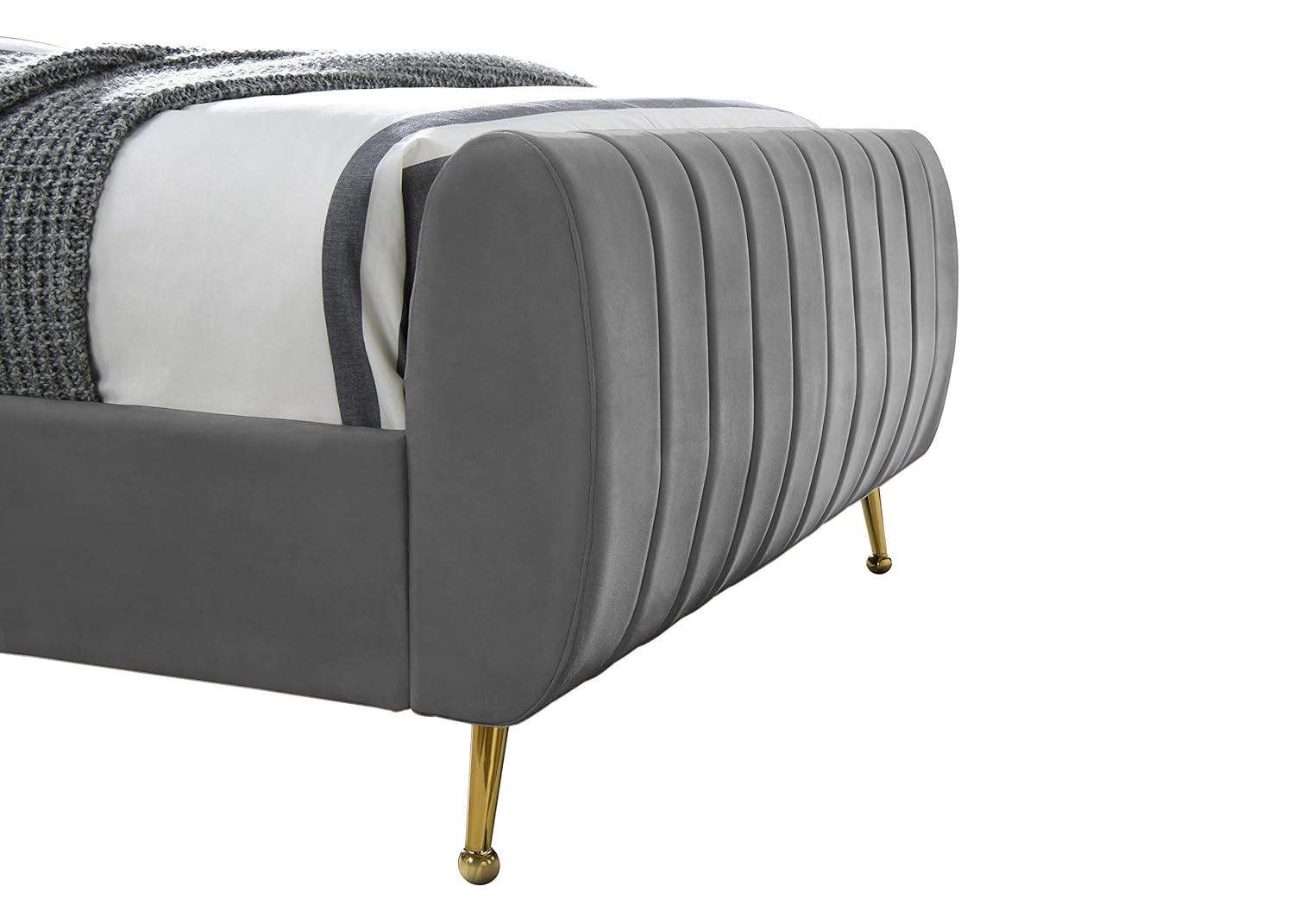 Meridian Furniture Zara Contemporary Gray Velvet Queen Bed