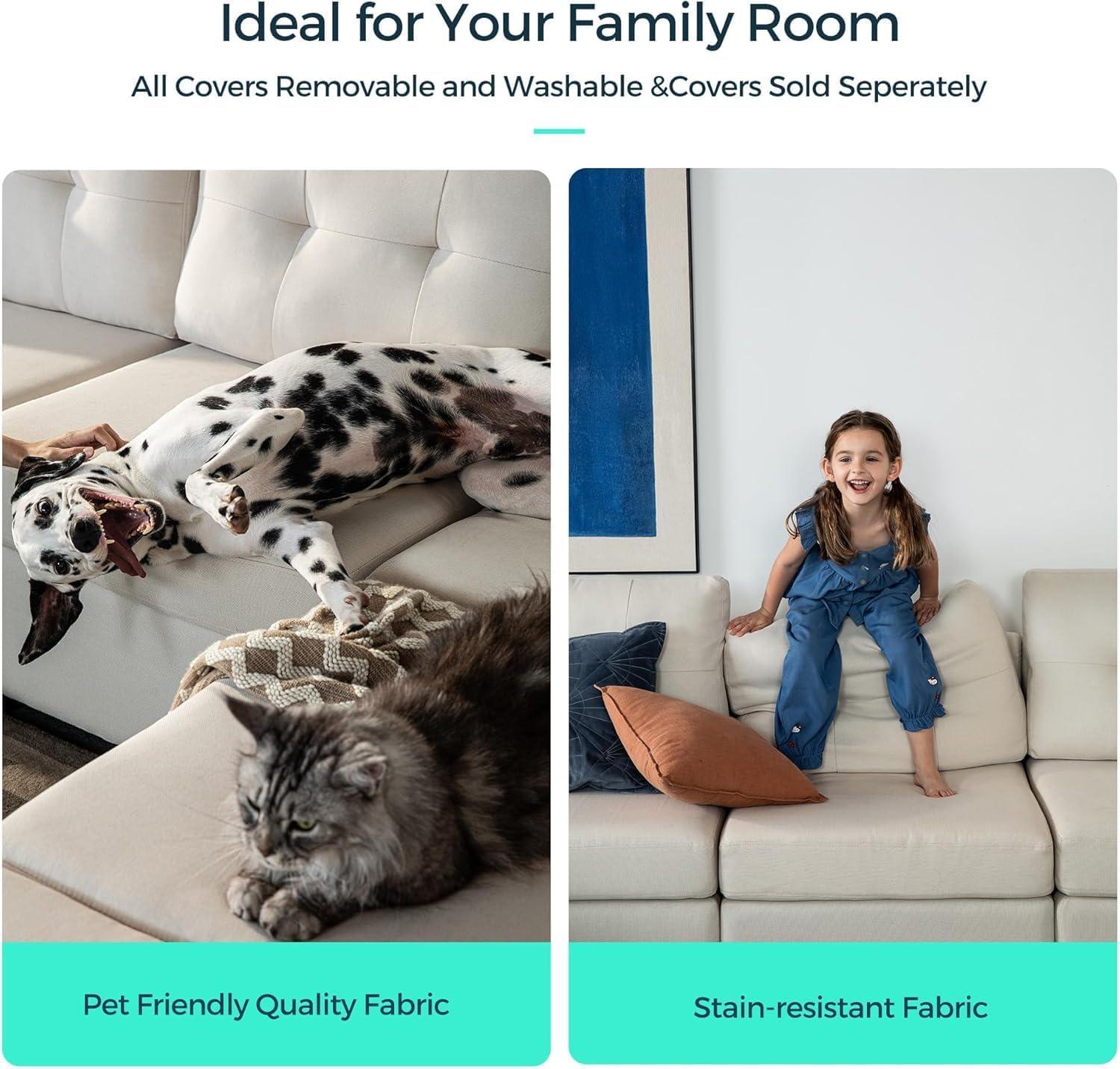 LINSY HOME Oversized Modular Cloud Sectional Sofa, RUBIK III 7 Seat Storage Couches and Sofas, Sectional Couches for Living Room with Reversible Chaises, Beige