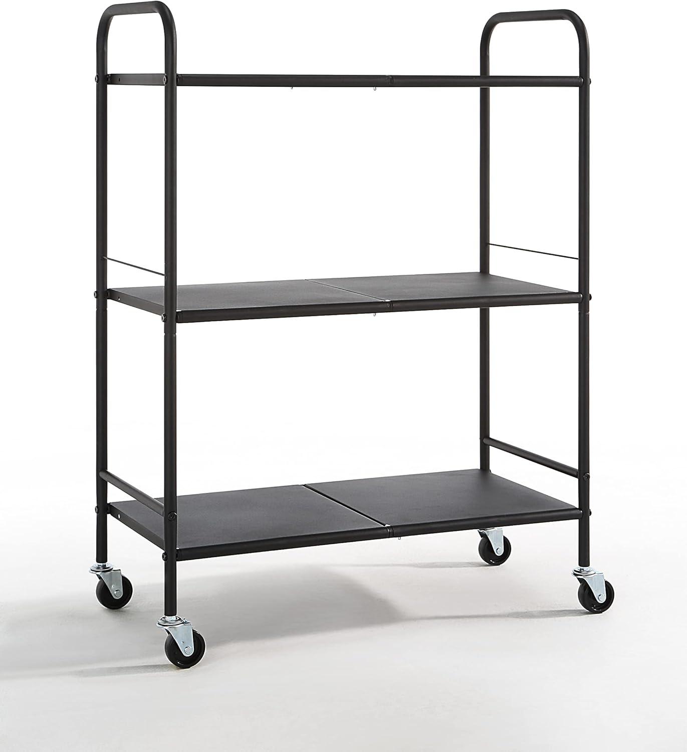 Black Metal Rolling Utility Craft Cart with Three Shelves