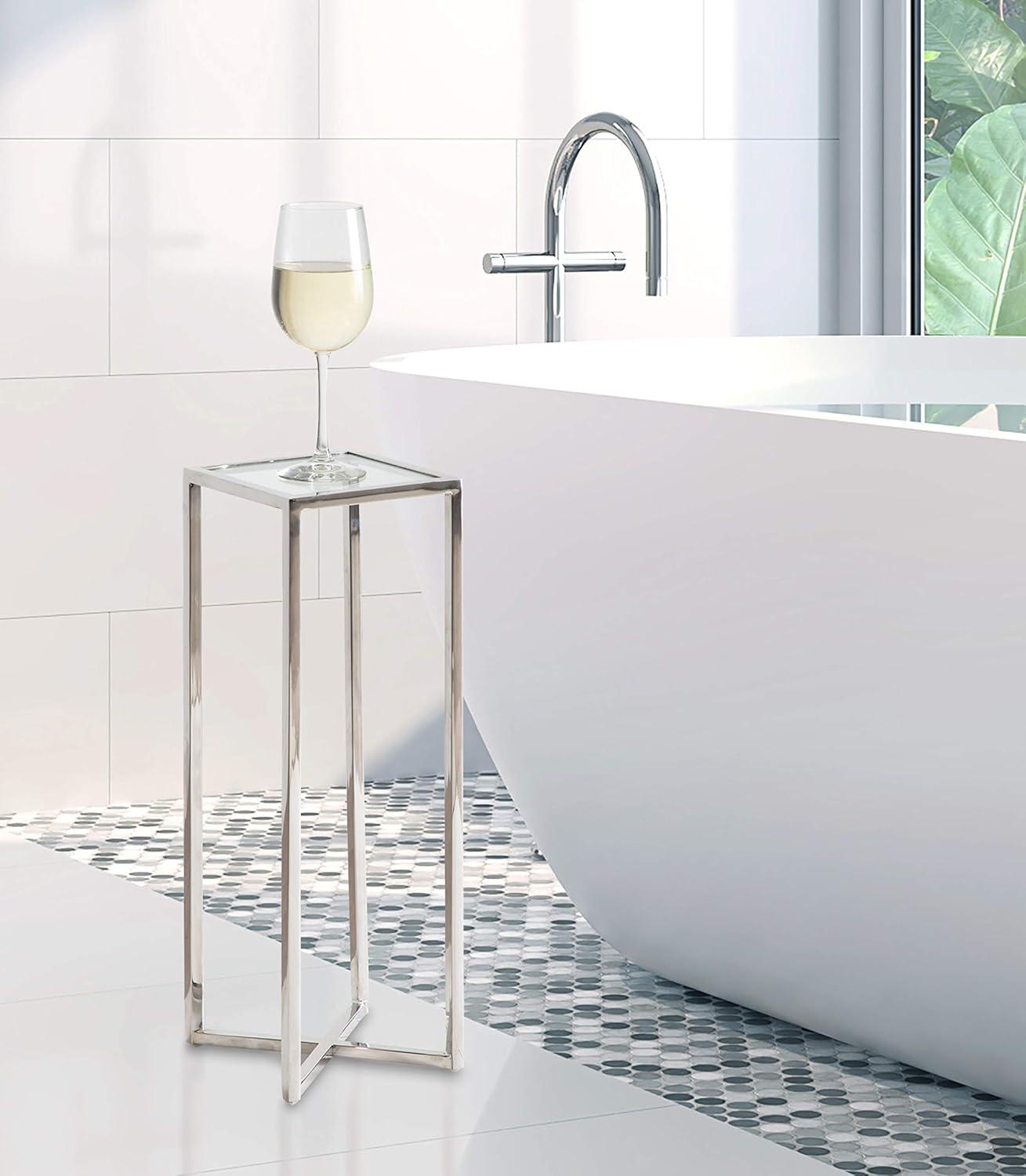 Kate and Laurel Jaspur Square Metal Drink Table, 7x7x21, Silver