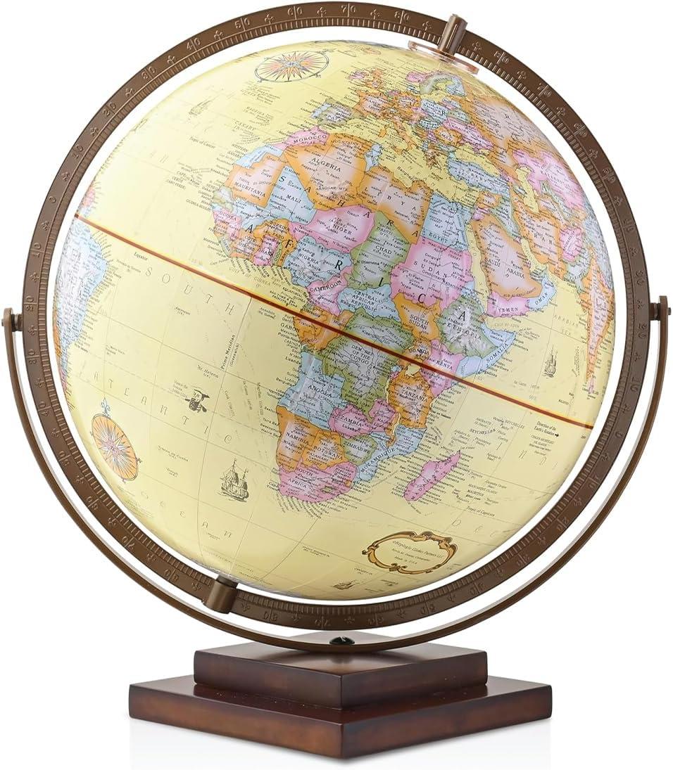 Waypoint Geographic Revolution 12" Diameter Desktop World Globe - Gyromatic Full-Swing Movement, Decorative Antique Globe for Home or Office Decor
