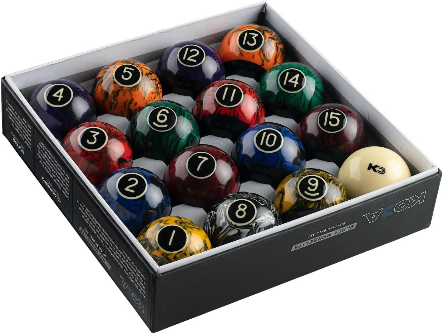 Koda Black Marbelite Swirl Billiards Pool Balls Set, 2.25 Inches