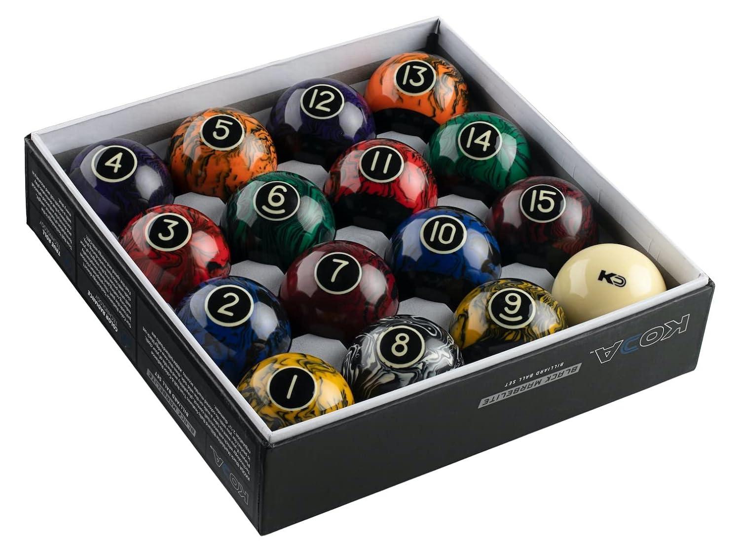 Koda Black Marbelite Swirl Billiards Pool Balls Set, 2.25 Inches