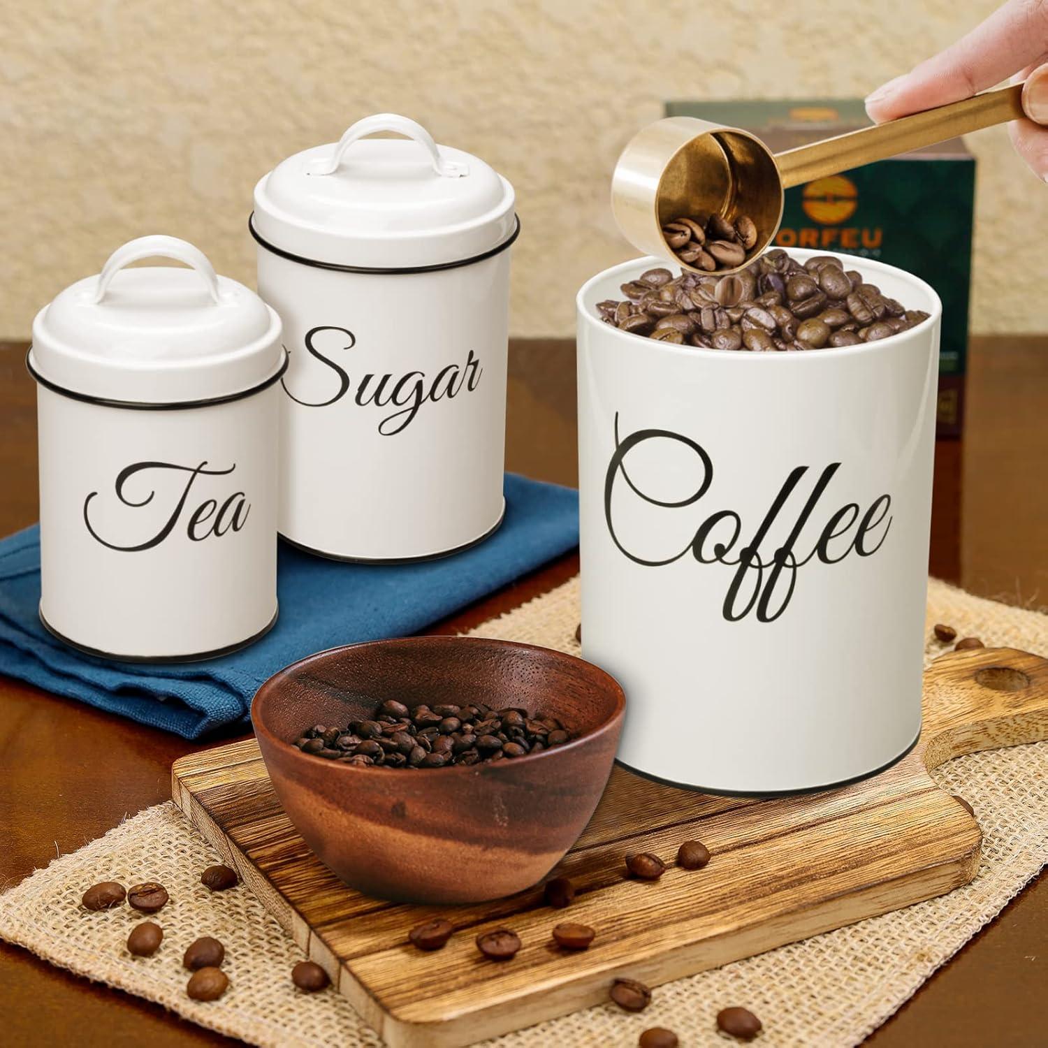 White Stainless Steel Stackable Coffee Tea Sugar Canisters Set