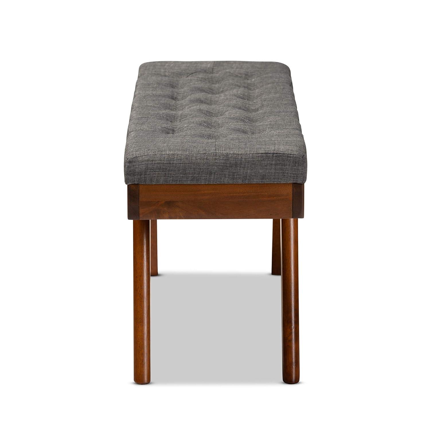 Baxton Studio Alona Medium Wood Dining Bench Gray - : Mid-Century Design, Tapered Legs, Polyester Upholstery, Entryway Seating