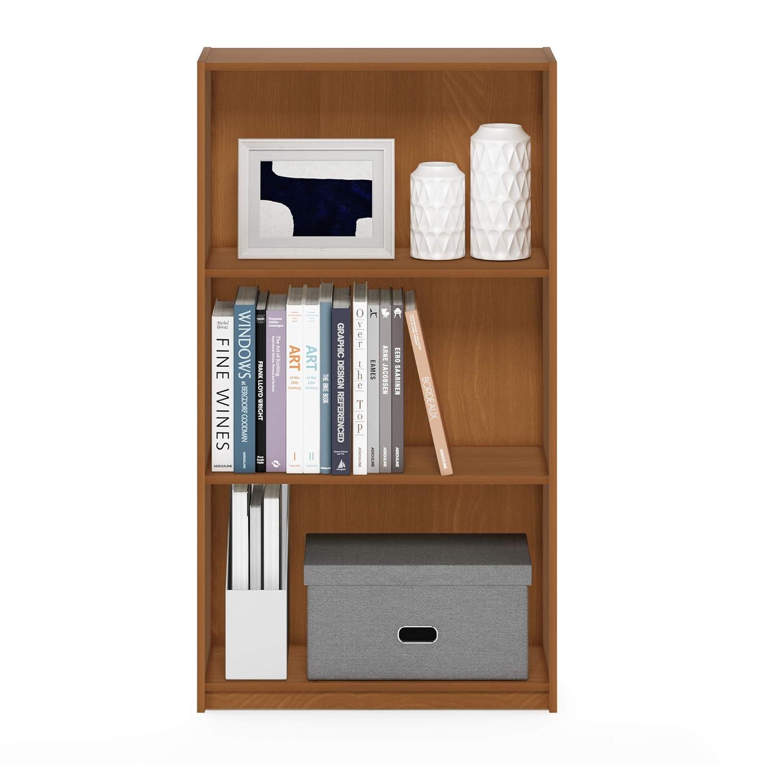 Furinno Basic Engineered Wood 3-Tier Bookcase Storage Shelves in Light Cherry
