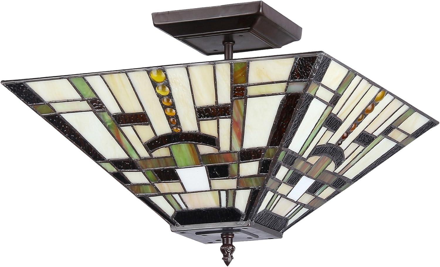 RADIANCE Goods Tiffany-Style Mission 2 Light Semi-Flush Ceiling Fixture 14" Shade