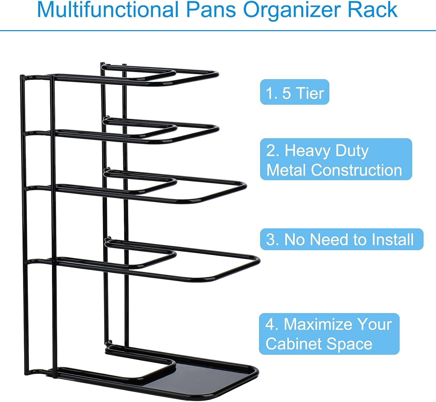 Heavy Duty Black Steel 5-Tier Pan Organizer Rack