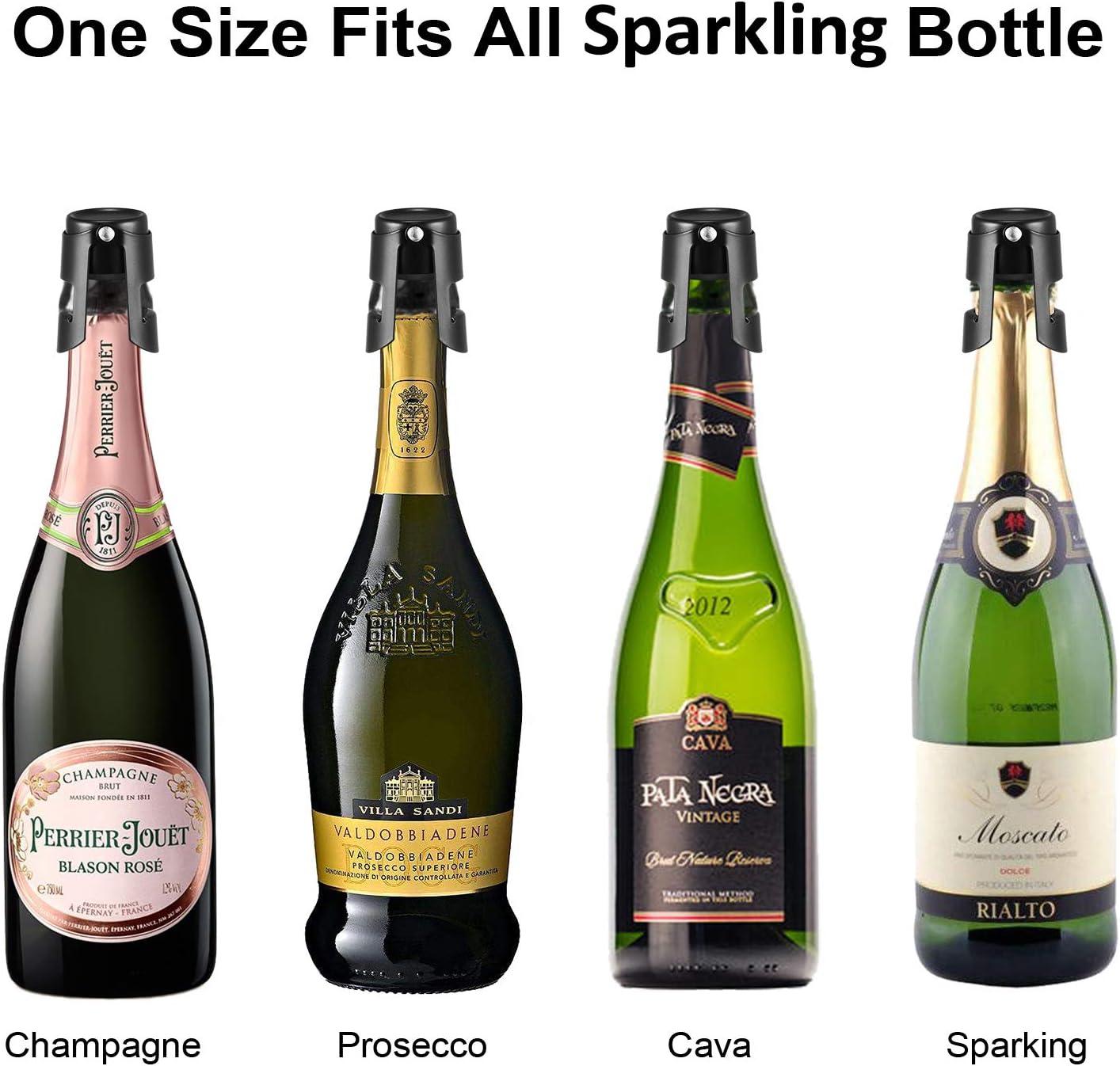 2Pack Champagne Stopper Black - Professional Champagne Saver Bottle Stopper with Pure Silicone Airtight Seal - Stainless Steel Prosecco, Cava, and Sparkling Wine Stopper