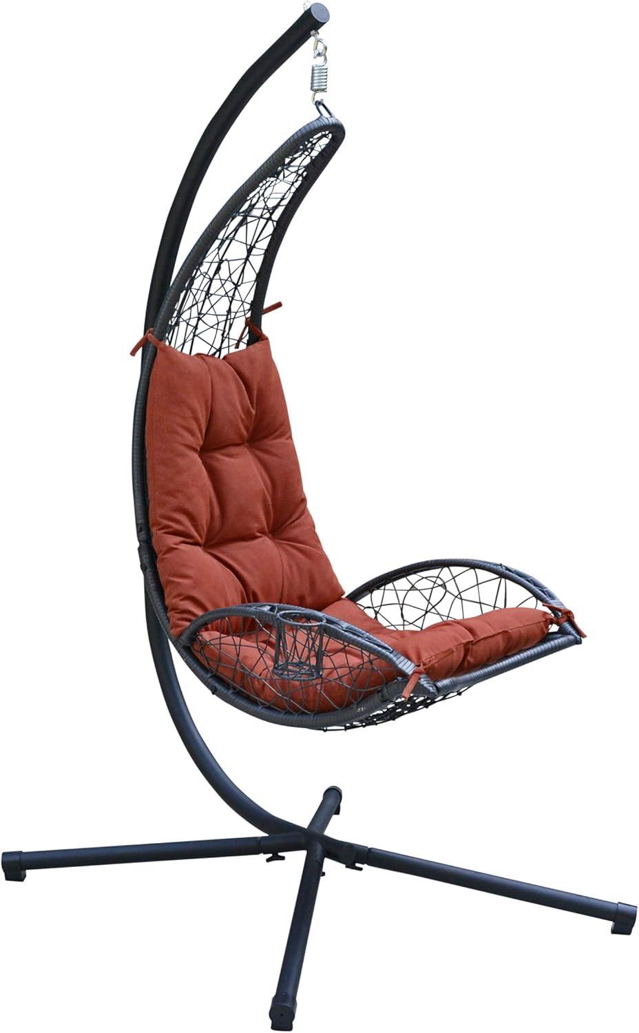 Cushioned Rattan Wicker Hanging Chair with Stand - Terra Cotta - Algoma: Outdoor Patio Furniture, UV Resistant