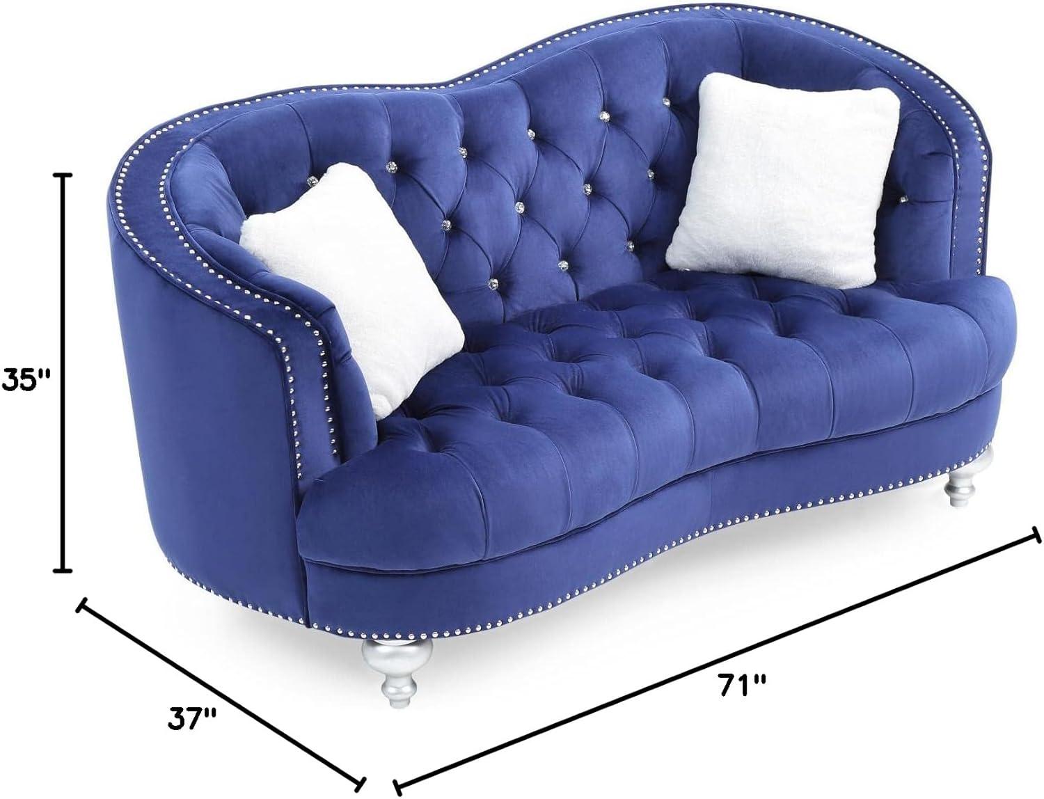 Blue Velvet Tufted Loveseat with Nailhead Trim