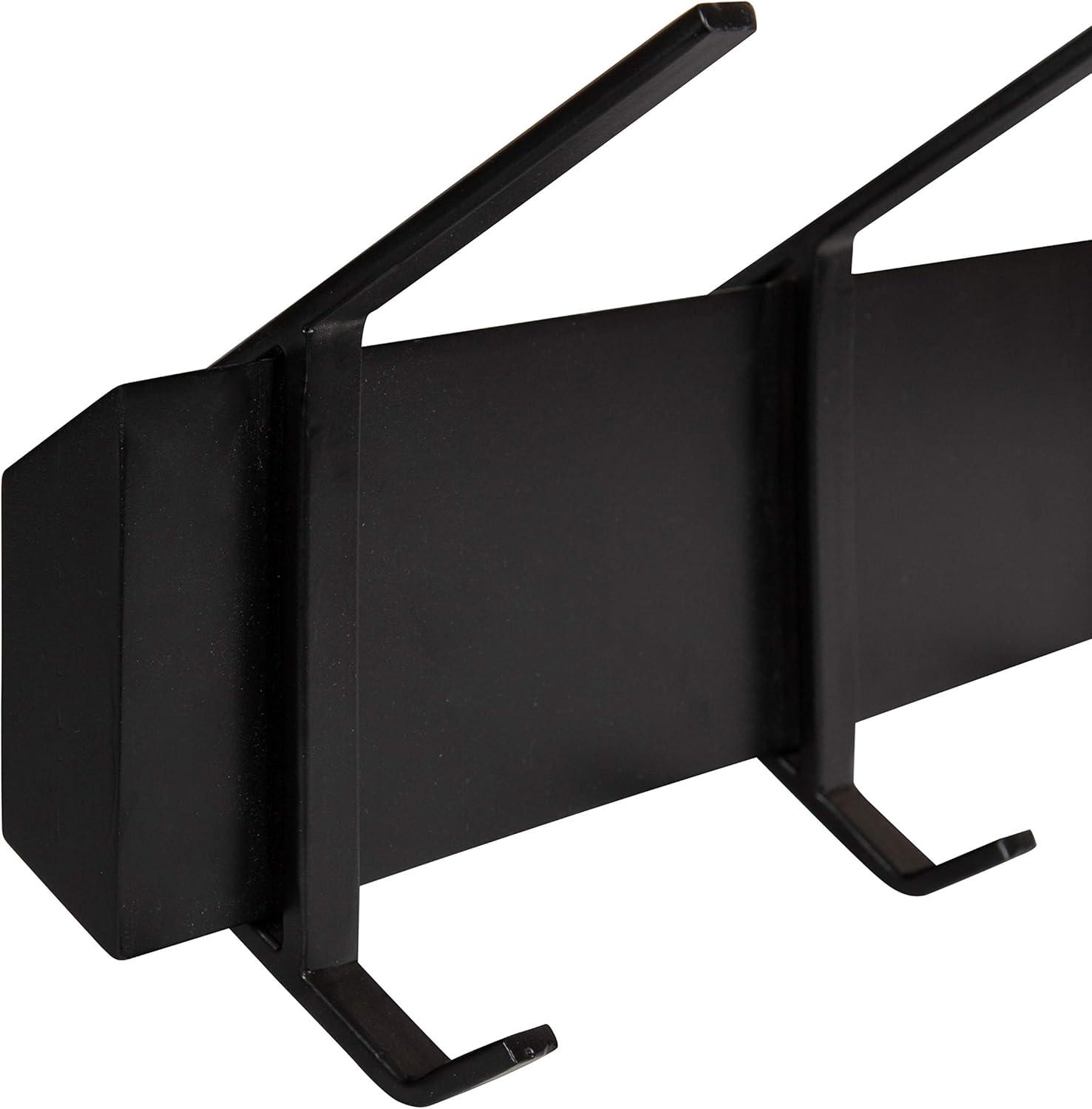 Black Wood and Metal 5-Hook Wall Shelf