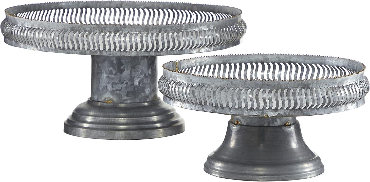DecMode 12", 16"W Gray Metal Galvanized Cake Stand, 2-Pieces