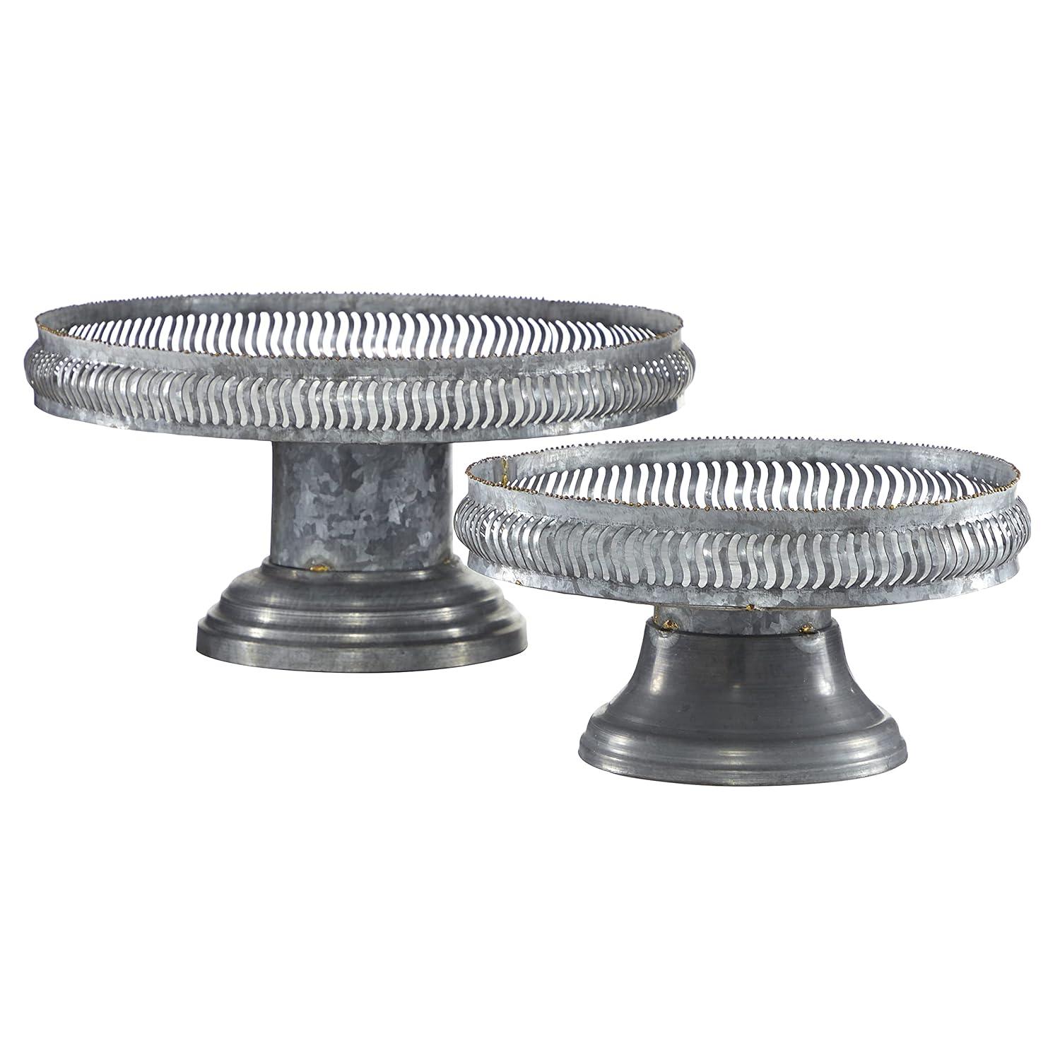DecMode 12", 16"W Gray Metal Galvanized Cake Stand, 2-Pieces