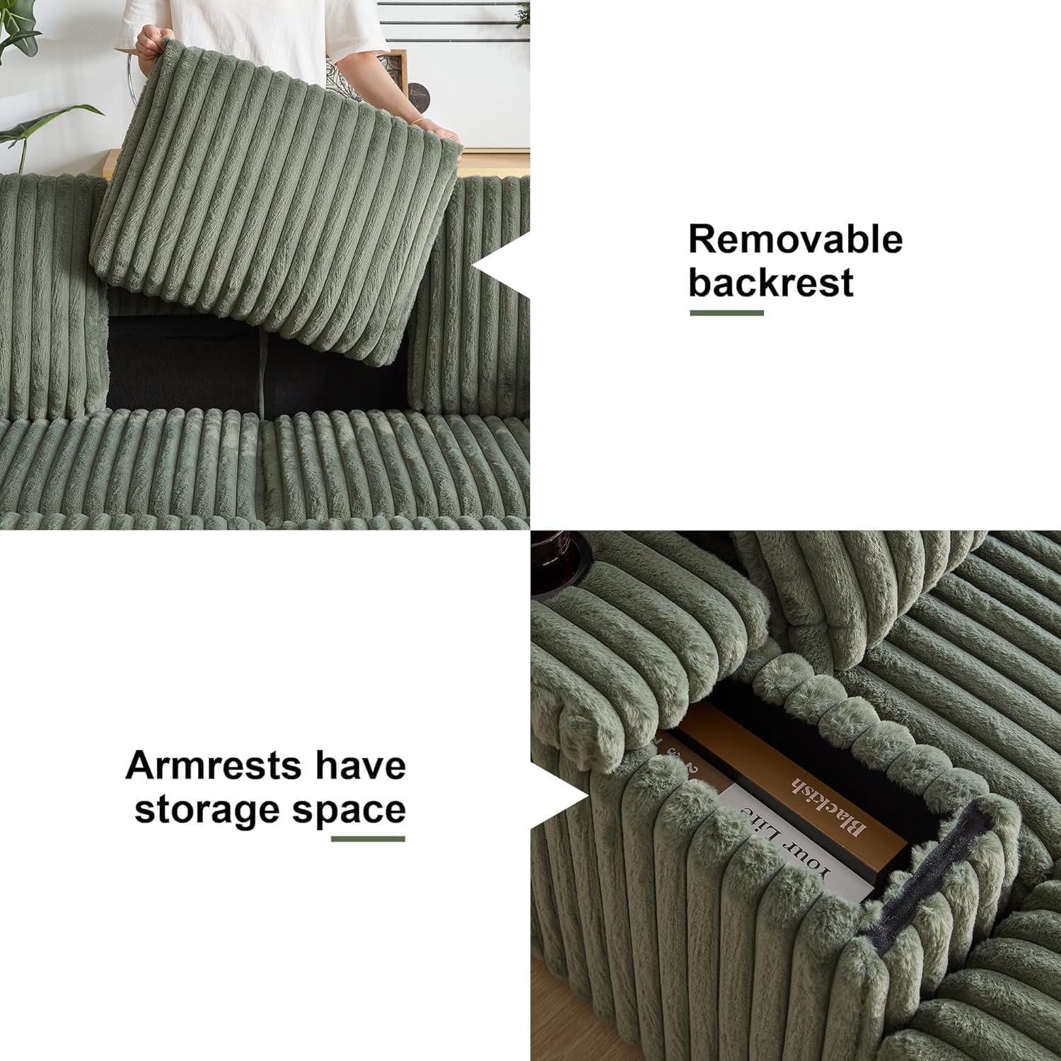 Latitude Run® 84 Corduroy 3-Seater Sofa With 3 Back Pillows ,2 Toss Pillows , A Ottoman ,2Storage Spaces And Cup-Holding Grooves Comfy Sofa- Deep Seat Couch