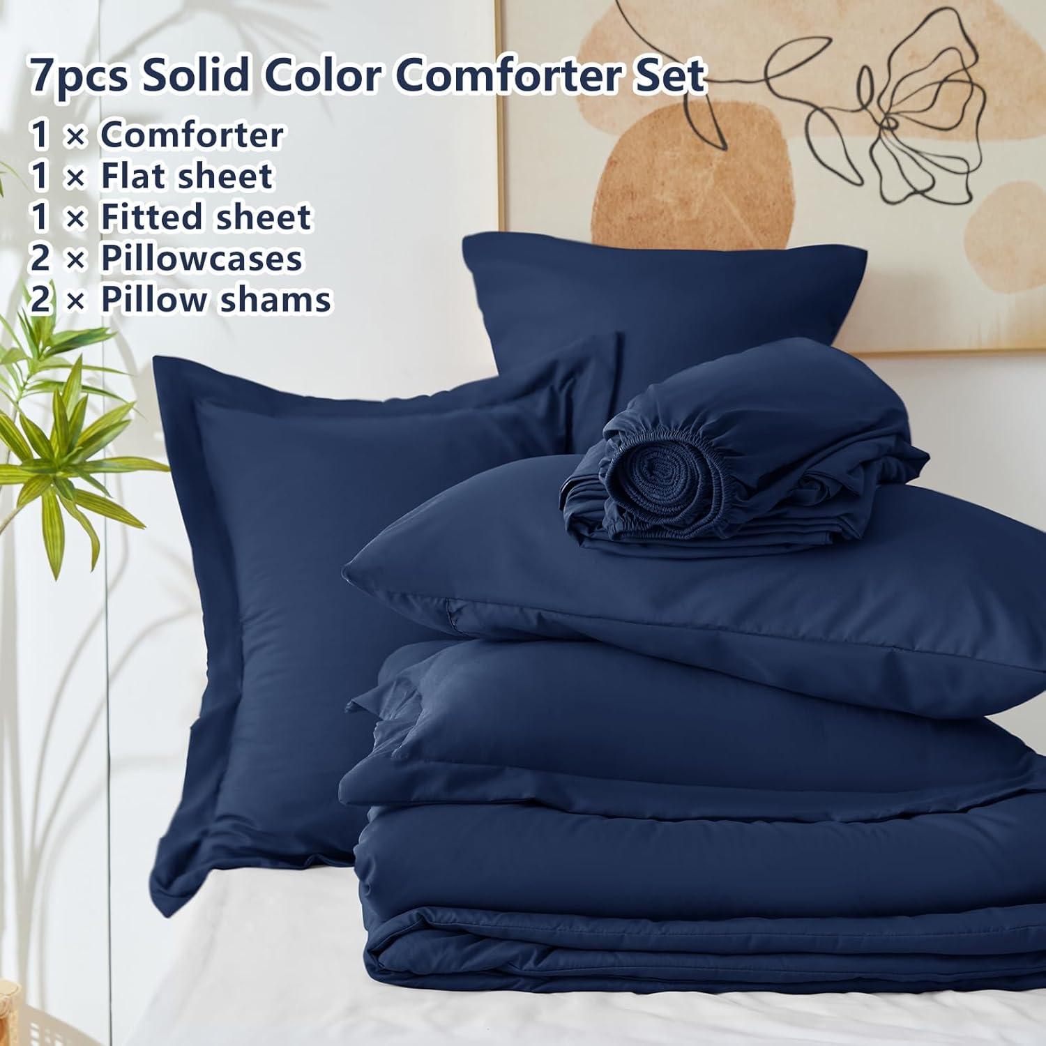 Navy Blue Queen Microfiber Down Alternative Bed Set