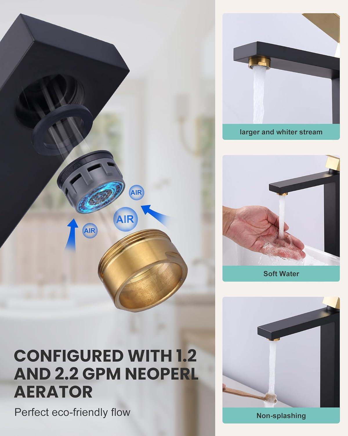 Tall Matte Black and Gold Stainless Steel Bathroom Faucet